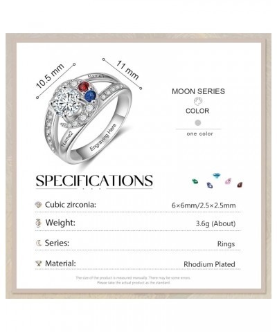 Personalized Couples Promise Rings for Women Sun Moon Crystal Engagement Name Rings with 2 Simulated Birthstones for Couples ...