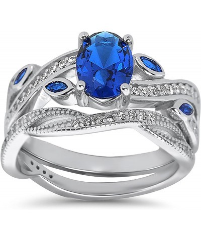 His Hers Wedding Ring Set Blue Sapphire CZ Silver Bridal Engagement Set Titanium Wedding Band Him Her Her 07 - His 10 $42.75 ...