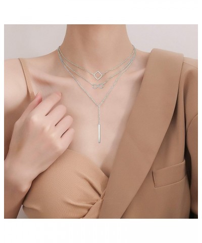 S925 Sterling Silver Layered Necklaces Multi 3 Layer Circle Bar Boho Long Triple Choker Pendant Necklace Jewerly Gift for Wom...