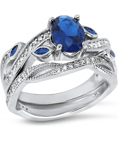 His Hers Wedding Ring Set Blue Sapphire CZ Silver Bridal Engagement Set Titanium Wedding Band Him Her Her 07 - His 10 $42.75 ...