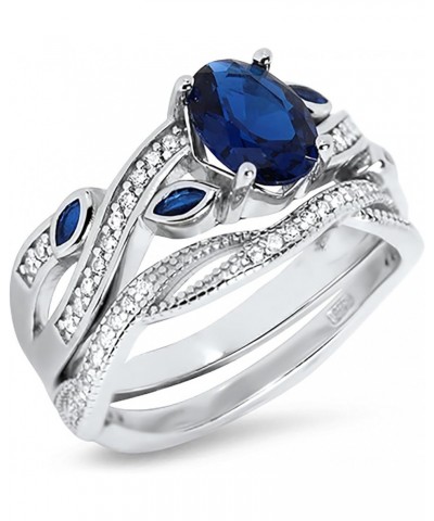 His Hers Wedding Ring Set Blue Sapphire CZ Silver Bridal Engagement Set Titanium Wedding Band Him Her Her 07 - His 10 $42.75 ...