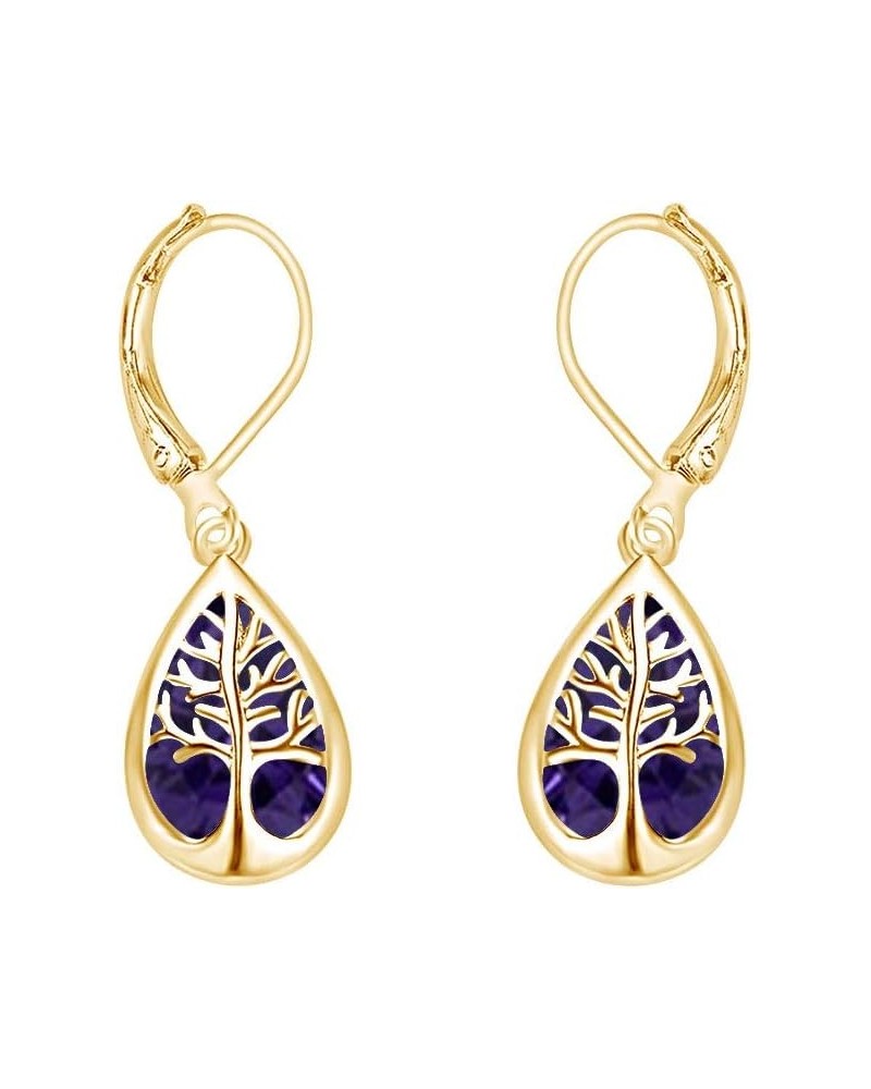 Tree Of Life Drop Earrings In 14k Gold Over Sterling Silver Yellow Gold Over : Simulated Alexandrite $24.80 Earrings