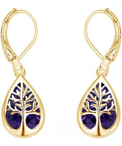 Tree Of Life Drop Earrings In 14k Gold Over Sterling Silver Yellow Gold Over : Simulated Alexandrite $24.80 Earrings