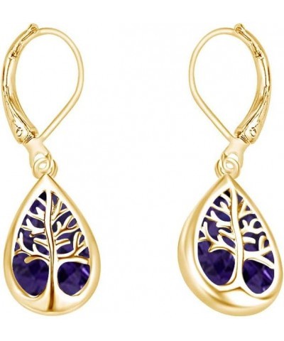 Tree Of Life Drop Earrings In 14k Gold Over Sterling Silver Yellow Gold Over : Simulated Alexandrite $24.80 Earrings