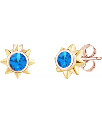 Simulated Birthstone Two Tone Sunlight Sun Stud Earrings 14k Rose Gold Over Sterling Silver For women Simulated Blue Topaz $2...