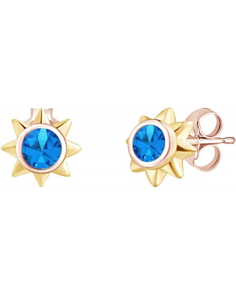 Simulated Birthstone Two Tone Sunlight Sun Stud Earrings 14k Rose Gold Over Sterling Silver For women Simulated Blue Topaz $2...