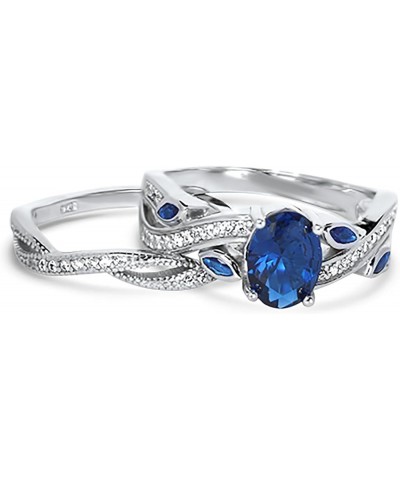 His Hers Wedding Ring Set Blue Sapphire CZ Silver Bridal Engagement Set Titanium Wedding Band Him Her Her 07 - His 10 $42.75 ...