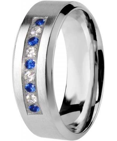 His Hers Wedding Ring Set Blue Sapphire CZ Silver Bridal Engagement Set Titanium Wedding Band Him Her Her 07 - His 10 $42.75 ...