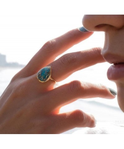 Retro Native Natural Turquoise Gold Ring Boho African Faux Style Gothic Punk Jewelry Charming Temperament Personality Unique ...