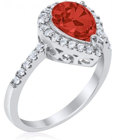 Halo Teardrop Bridal Filigree Ring Pear Round Cubic Zirconia 925 Sterling Silver Simulated Garnet $11.44 Rings