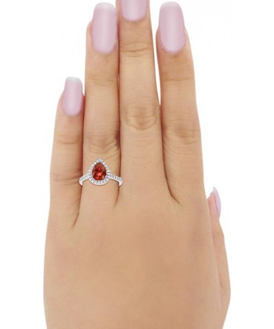 Halo Teardrop Bridal Filigree Ring Pear Round Cubic Zirconia 925 Sterling Silver Simulated Garnet $11.44 Rings