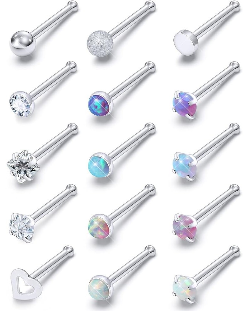 Opal Nose Rings Studs 20G 18G Surgical Steel Nose Stud Nose Piercing Jewelry Top CZ 1.5mm 2mm 2.5mm 3mm Straight L Screw Nose...