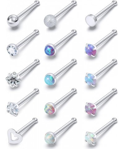 Opal Nose Rings Studs 20G 18G Surgical Steel Nose Stud Nose Piercing Jewelry Top CZ 1.5mm 2mm 2.5mm 3mm Straight L Screw Nose...