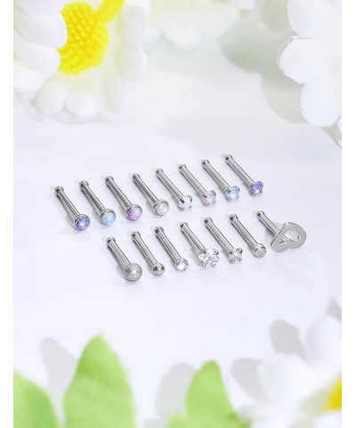 Opal Nose Rings Studs 20G 18G Surgical Steel Nose Stud Nose Piercing Jewelry Top CZ 1.5mm 2mm 2.5mm 3mm Straight L Screw Nose...