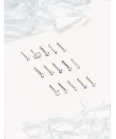 Opal Nose Rings Studs 20G 18G Surgical Steel Nose Stud Nose Piercing Jewelry Top CZ 1.5mm 2mm 2.5mm 3mm Straight L Screw Nose...