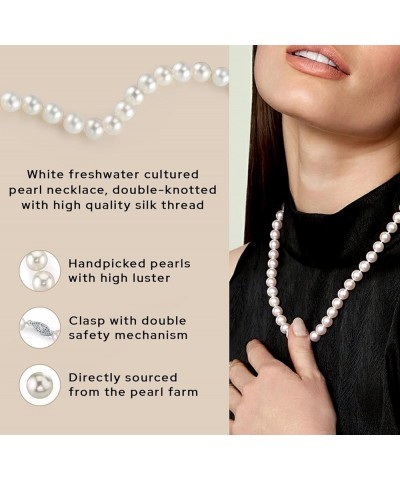 Real Pearl Necklace for Women with AAA+ Quality Round White Freshwater Genuine Cultured Pearls | 18 inch Pearl Strand with 14...