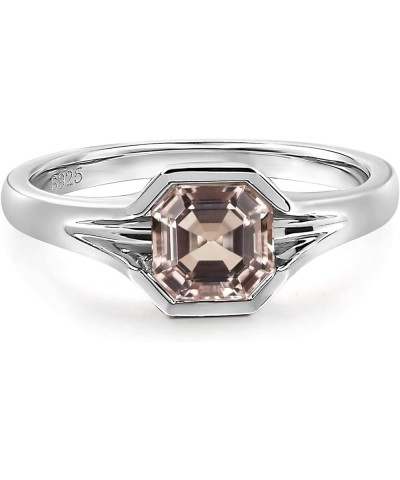 925 Sterling Silver Asscher Cut 6X6 MM Gemstone Ring Anniversary Ring for Women Morganite $51.45 Rings