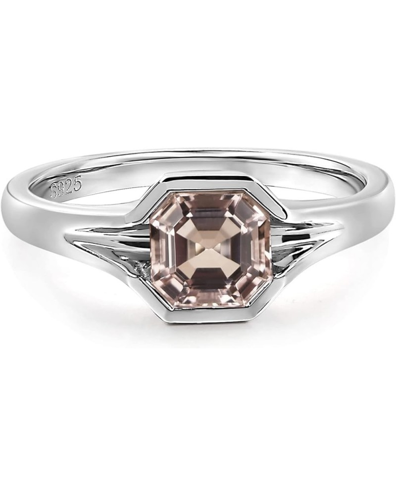 925 Sterling Silver Asscher Cut 6X6 MM Gemstone Ring Anniversary Ring for Women Morganite $51.45 Rings