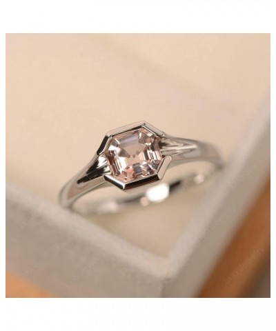 925 Sterling Silver Asscher Cut 6X6 MM Gemstone Ring Anniversary Ring for Women Morganite $51.45 Rings