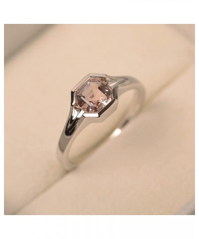 925 Sterling Silver Asscher Cut 6X6 MM Gemstone Ring Anniversary Ring for Women Morganite $51.45 Rings