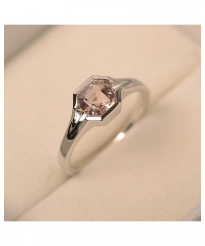 925 Sterling Silver Asscher Cut 6X6 MM Gemstone Ring Anniversary Ring for Women Morganite $51.45 Rings