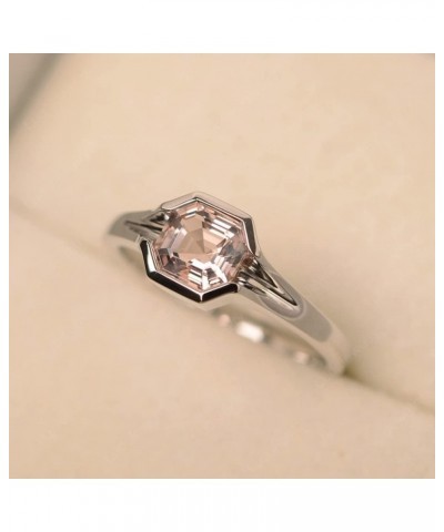 925 Sterling Silver Asscher Cut 6X6 MM Gemstone Ring Anniversary Ring for Women Morganite $51.45 Rings