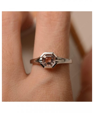 925 Sterling Silver Asscher Cut 6X6 MM Gemstone Ring Anniversary Ring for Women Morganite $51.45 Rings