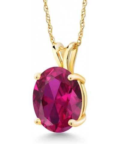 14K Yellow Gold Red Created Ruby Pendant Necklace For Women (4.00 Cttw, Gemstone July Birthstone, Oval 11X9MM, With 18 Inch C...