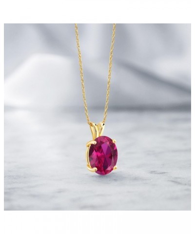 14K Yellow Gold Red Created Ruby Pendant Necklace For Women (4.00 Cttw, Gemstone July Birthstone, Oval 11X9MM, With 18 Inch C...