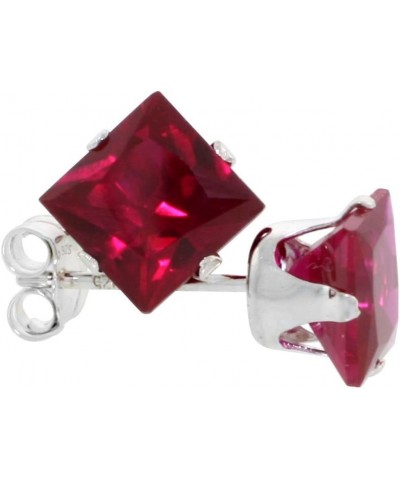 Sterling Silver 6mm Princess Cut CZ Stud Earrings Assorted Birthstone Colors Ruby $13.98 Earrings