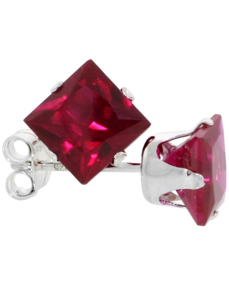 Sterling Silver 6mm Princess Cut CZ Stud Earrings Assorted Birthstone Colors Ruby $13.98 Earrings