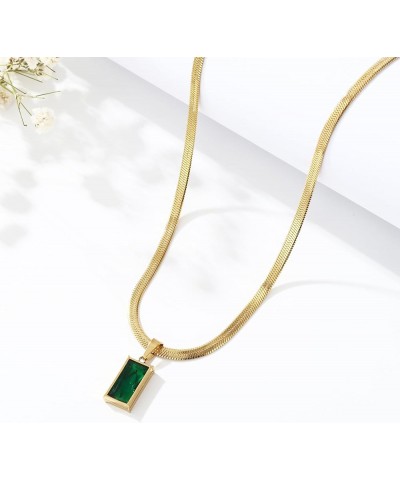 Stainless Steel Necklace Jewelry For Women Girls 18k Gold Plated Inlaid Abalone Shell Pendant Necklace Gift Emerald Crystal $...