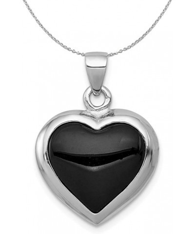 Sterling Silver, Onyx & Mother of Pearl Reversible Heart 17mm Necklace 24.0 Inches $40.63 Necklaces