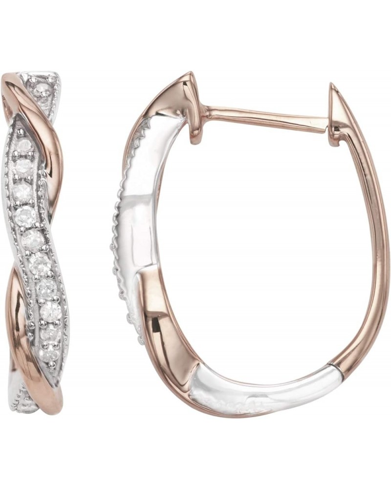 1/4 Carat Total Weight (cttw) Two-Tone Intertwine Design Diamond Hoop Earrings - 925 Sterling Silver Diamond Earrings for Wom...