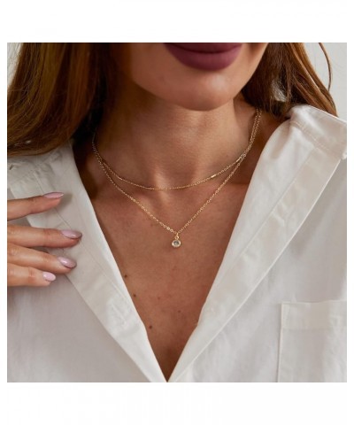 CZ Diamond Necklace for Women Dainty Layered Cubic Zirconia Solitaire Pendant Necklace Gold Plated Waterdrop Shape Square Eme...