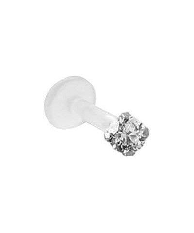 925 Sterling Silver Labret Nose Ring Stud Bioflex Post 3/16, 1/4, 9/32, 5/16, 3/8 2.5mm CZ 16G or 18G 16G - Clear - 3/16" Lab...