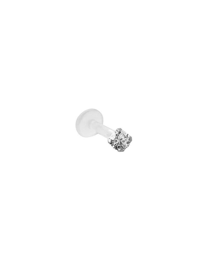 925 Sterling Silver Labret Nose Ring Stud Bioflex Post 3/16, 1/4, 9/32, 5/16, 3/8 2.5mm CZ 16G or 18G 16G - Clear - 3/16" Lab...