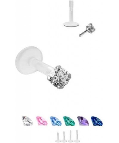 925 Sterling Silver Labret Nose Ring Stud Bioflex Post 3/16, 1/4, 9/32, 5/16, 3/8 2.5mm CZ 16G or 18G 16G - Clear - 3/16" Lab...