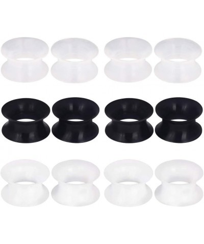 3 Pairs/6 Pairs Black White Clear Ultra Thin Silicone Double Flared Flexible Tunnel Ear Stretching Plug Gauge 4g-1 inch 6 Pai...