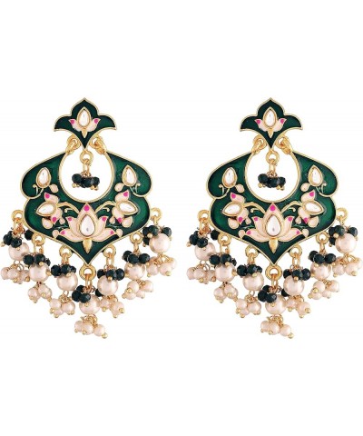 I Jewels 18k Gold Plated Indian Wedding Bollywood Enamel Kundan Pearl Studded Chandbali Earring For Women (E2920G) Green $10....