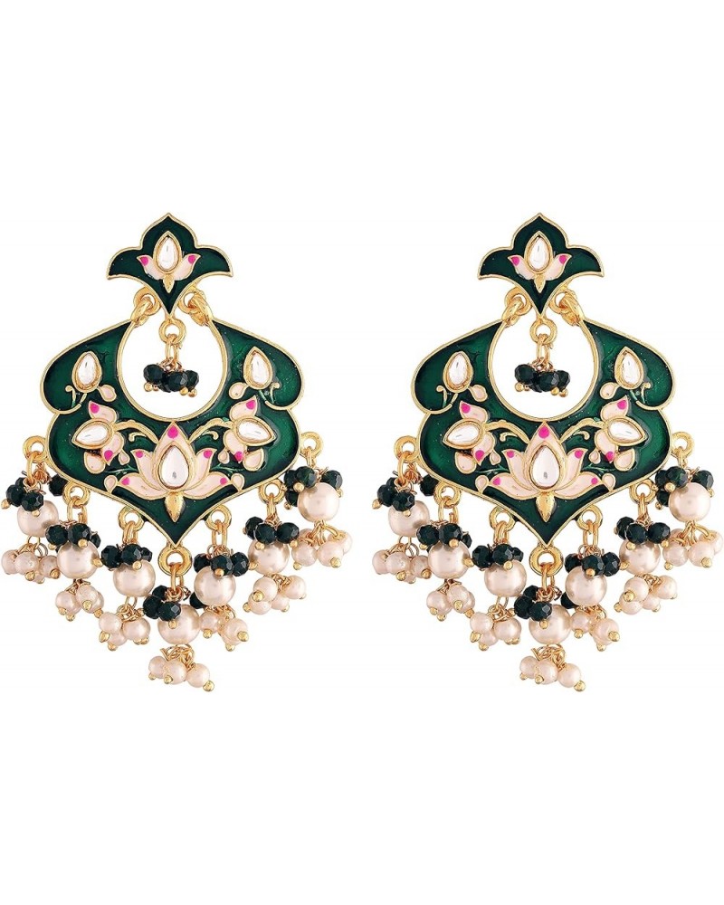 I Jewels 18k Gold Plated Indian Wedding Bollywood Enamel Kundan Pearl Studded Chandbali Earring For Women (E2920G) Green $10....