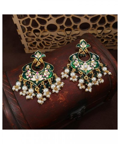 I Jewels 18k Gold Plated Indian Wedding Bollywood Enamel Kundan Pearl Studded Chandbali Earring For Women (E2920G) Green $10....