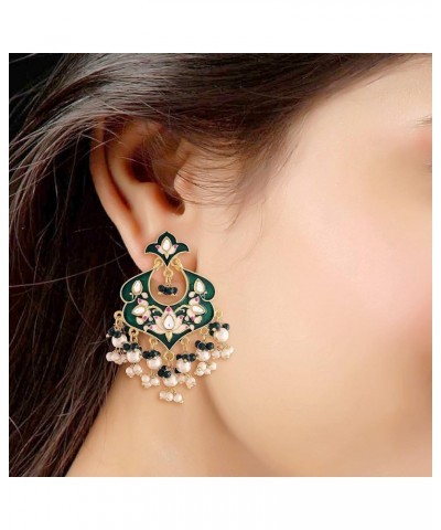 I Jewels 18k Gold Plated Indian Wedding Bollywood Enamel Kundan Pearl Studded Chandbali Earring For Women (E2920G) Green $10....