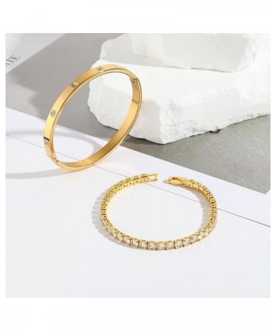 Gold Bracelets for Women 18K Gold Plated Love Friendship Bracelet With Cubic Zirconia Cuff Bangle Jewelry Set Witness the Gif...