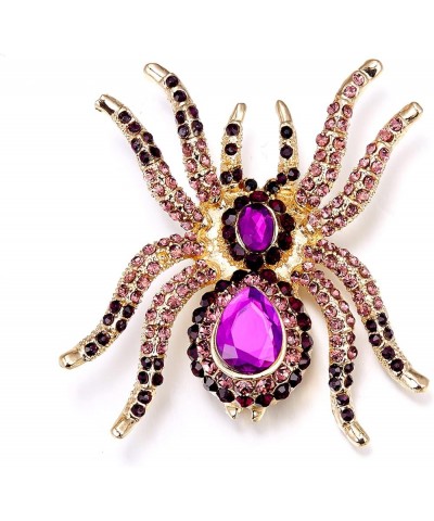 Women's Austrian Crystal Vintage Style Halloween Gothic Spider Skull Brooch Pin Spider_Purple Gold-Tone $9.24 Brooches & Pins