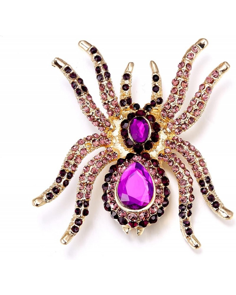 Women's Austrian Crystal Vintage Style Halloween Gothic Spider Skull Brooch Pin Spider_Purple Gold-Tone $9.24 Brooches & Pins