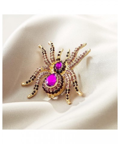 Women's Austrian Crystal Vintage Style Halloween Gothic Spider Skull Brooch Pin Spider_Purple Gold-Tone $9.24 Brooches & Pins