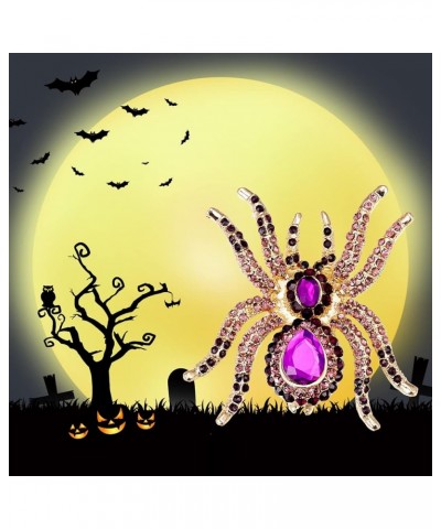 Women's Austrian Crystal Vintage Style Halloween Gothic Spider Skull Brooch Pin Spider_Purple Gold-Tone $9.24 Brooches & Pins