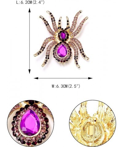 Women's Austrian Crystal Vintage Style Halloween Gothic Spider Skull Brooch Pin Spider_Purple Gold-Tone $9.24 Brooches & Pins