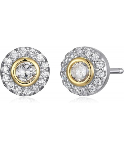 18K Gold Plated .925 Sterling Silver Cubic Zirconia Two Tone Round 1/4" Halo Stud Earrings or 1/2" Pendant Necklace on 18" Ch...